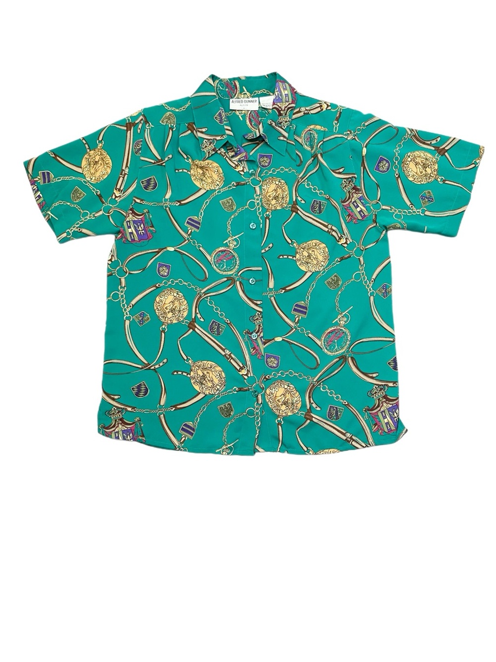 Vintage Alfred Dunner Short Sleeve Button Up Blouse w/ Shoulder Pads Petite 8